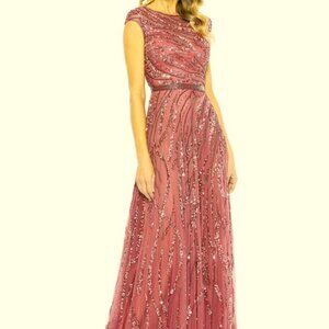 Mac Duggal Raspberry Plum Purple Sequin Beaded A-Line Gown